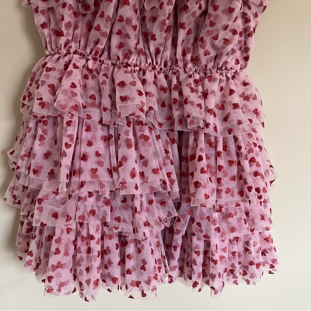 Mable Heartbreaker Strapless Pink Glitter Heart Ruffle Tulle Dress Medium - Picture 8 of 16